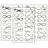 Set 3 Sheets Mini Infinity Temporary Tattoos Art Painting 3D Tattoo Makeup Body Fake for Men Women Design Decorations Body Neck Chest Shoulder Legs Arm Back, 4.1X2.3 INCH.