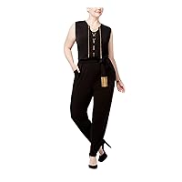 Michael Kors Womens Black Zippered Pocketed Chain Lace Up Accents Sleeveless Split Straight leg Jumpsuit Plus 2X