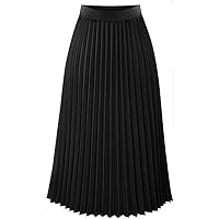 Sanahy Womens Pleated Midi Skirt, High Waist Swing Boho Pleated Skirt Solid Stylish Casual Chiffon Elastic A-line Long Skirts