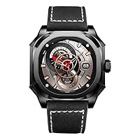 JINLERY Richard Square Men Japan Automatic Self-Winding Mechanical Luminous Stainless Steel Leather Business Wrist Watch Sapphire Crystal Waterproof Clock Calendar