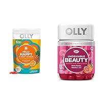 OLLY Hello Happy Gummy Worms, Mood Balance Support, Vitamin D, Saffron, Adult & Undeniable Beauty Gummy, for Hair, Skin, Nails, Biotin, Vitamin C, Keratin, Chewable