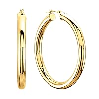 10k REAL Yellow or White Gold 3MM Thickness Classic Polished Round Tube Hoop Earrings with Snap Post Closure For Women in Many Sizes and Gauges (15mm, 25mm, 30mm, 40mm,)