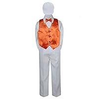 Leadertux 5pc Formal Little Boys Orange Vest Bow Tie White Pants With Cap S-7