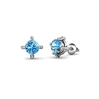 Blue Topaz and Diamond Womens Stud Earrings 1.18 ctw in 14K Gold