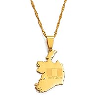 Map of Ireland Pendant Necklaces - Charm African Ethnic Maps Flag Thin Chain Necklaces, Patriotic Gold Color Map Hip Hop Jewelry for Women Men Party Gift