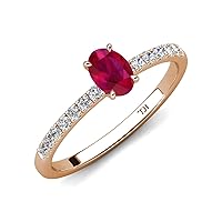 Oval Ruby & Round Diamond 1 1/4 ctw Tiger Claw Set Four Prong Women Engagement Ring 10K Gold