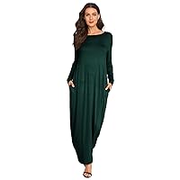 Verdusa Women's Long Sleeve Pocketed Loose Long Lounge Maxi Dress Green M