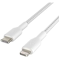 Belkin BoostCharge Nylon Braided USB C to Lightning Cable 3.3ft/1M - MFi Certified 18W Power Delivery iPhone Charger Cord - Apple Charger USB C Cable - Fast Charging for iPhone 14, iPhone 13 - White