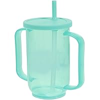 Adult Sippy Cup Plastic Drinking Cup Mug Disabled Elderly Dysphagia Cup Spill Proof for Living Hospital Cup with 2 Handles Lid and Straw