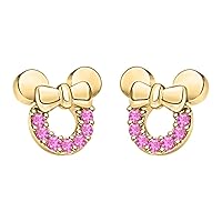 Minnie Mouse Bow Earrings Gemstone 14k Yellow Gold Over Sterling Silver Screwback Girls Earrings