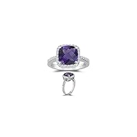0.33 Cts Diamond & 2.05 Cts AAA Amethyst Ring in 14K White Gold