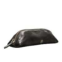Maxwell Scott Bags Quality Leather Pencil Case | The Felice | Handcrafted In Italy | Night Black