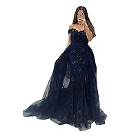 Women's Off The Shoulder Evening Gowns Mermaid Lace Prom Dresses with Detachable Train