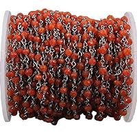 5 Feet Long gem Carnelian 2.5mm Round Shape Faceted Cut Beads Wire Wrapped Black Rhodium Plated Rosary Chain for Jewelry Making/DIY Jewelry Crafts CHIK-ROS-CH-55792