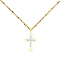14k Two Tone Gold Religious Cross Pendant Charm Singapore Necklace Chain Set