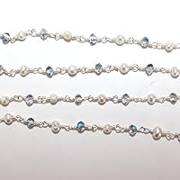Dark Mystic & Freshwater Pearl Stone Faceted & Pearl Smooth Rondelle Gemstone Beaded Rosary Chain by Foot For Jewelry Making - 24K Gold Plated Over Silver Handmade Wire Wrapped Bead Chain Necklaces