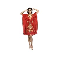 Cotton Kaftan Kashmiri Embroidered Maxi Short Dress for Women