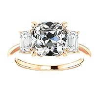 Moissanite Solitaire Ring, 4.0ct Antique Elongated Cushion Cut, Sterling Silver, Women's Bridal Wedding Ring