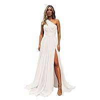 Maxianever Plus Size Ivory Bridesmaid Dresses with Slit Women’s Chiffon One Shoulder Long Wedding Guest Gowns A Line Prom US24W