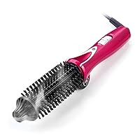 Travel Hair Curling Iron Brush, 1 inch Anti-Scald Heated Curling Wands Round Hair Styler Curler Brush, Curling Iron Brush Ionic Hot Curler Brush for Curling Dual Voltage (Red Wine)