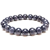 8mm Natural Gemstone Blue sapphire Round shape Smooth cut beads 7.5 inch stretchable bracelet for men. | HS_Stbr_M_02241