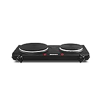Elite Gourmet EDB-302BF Countertop Double Cast Iron Burner, 1500 Watts Electric Hot Plate, Temperature Controls, Power Indicator Lights, Easy to Clean, Black