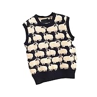 Autumn Winter Knitted Vest Women Sleeveless Round Neck Sweater Sheep Jacquard Korean Pullover Casual All-Match