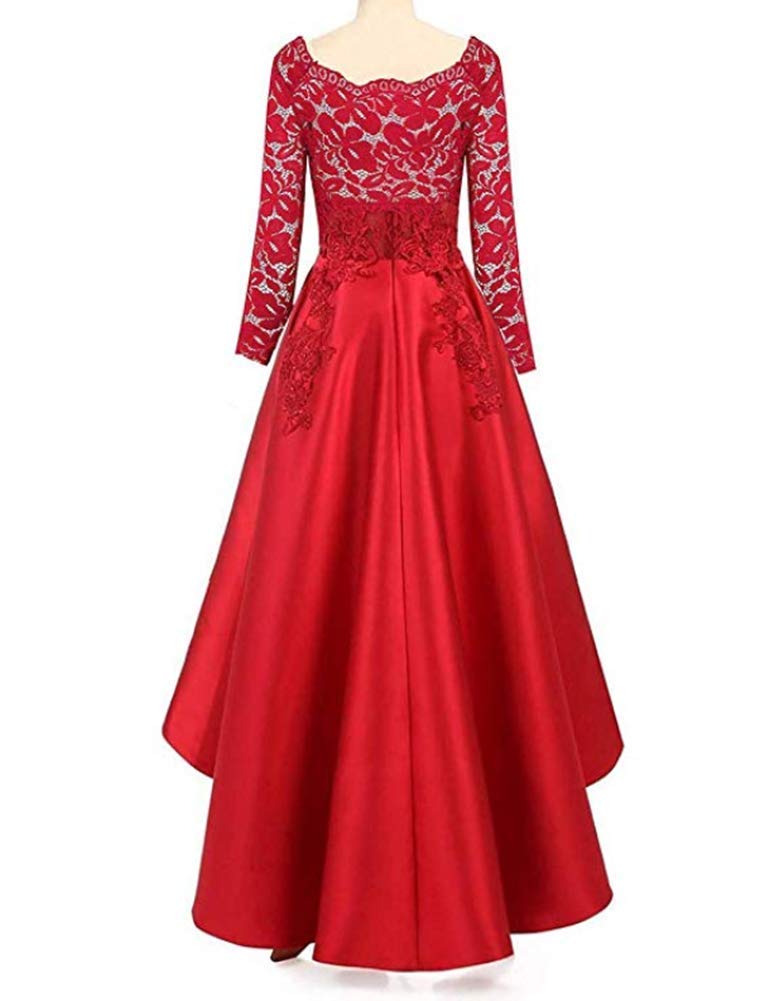 Snow Lotus Women's Lace Long Sleeves Prom Dress High Low Party Gown Dress