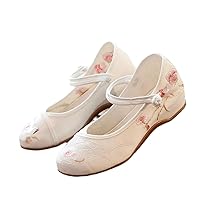 Women Cotton Fabric Embroidered Ballet Flats Retro Ladies Comfortable Casual Walking Shoes White Red Blue White 5