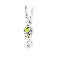 925 Sterling Silver Lobster Claw Closure and 14K Peridot and Diamond Key Necklace 17 Inch Measures 7mm Wide Jewelry for Women