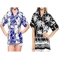 LA LEELA Women's Plus Size Hawaiian Shirt Casual Short Sleeve Fashion Work from Home Clothes Women Beach Shirt Blouse Shirt Combo Pack of 2 Size Large