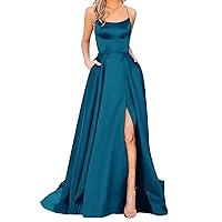 Elegant Dresses for Women,Women's Spaghetti Strap Backless Thigh-High Slit Bodycon Maxi Long Dress Club Party Dress