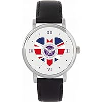 Queen's Platinum Jubilee Union Jack Heart Watch 2022 for Women, Analogue Display, Japanese Quartz Movement Watch with Black Leather Strap, Custom Made