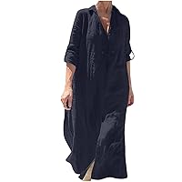 Women's Plus Size Caftans Solid Color Vneck Kaftan Dresses Loose Soft Kaftan Loungewear Spring Cotton Linen Dress