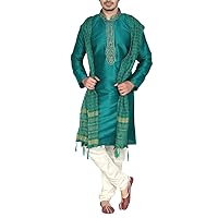 MKP9008 Green and Ivory Men's Kurta Pyjama Indian Suit Bollywood Sherwani