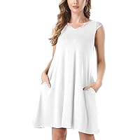 Women Summer Casual V Neck Sleeveless Dresses Beach Loose with Pockets