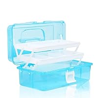 Art Supply Organizer, Three Layers Storage Box Craft Box Tool Box Sewing Box Organizer Multifunctional Portable Transparent Plastic Marker Organizer for Store Things Blue