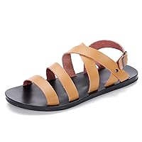 Summer Gladiator Sandals for Men Leisure Lightweight Water Flat Shoes Ankcle Strap with Adjustable Buckle Literal Leather Perforate Open Toe