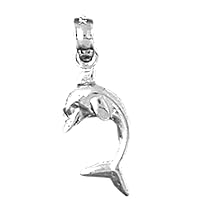 14K White Gold Dolphin With Coral Pendant