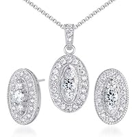 PEORA Vibrant Round Shape White CZ Pendant Earrings Set in Sterling Silver