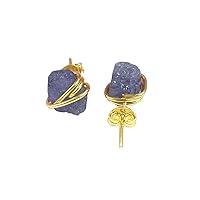 Natural Tanzanite 925 Wire Wrap Stud Earring For Christmas By CHARMSANDSPELLS