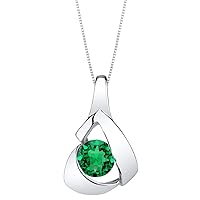 PEORA Sterling Silver Chiseled Solitaire Pendant Necklace for Women in Various Gemstones, Round Shape 6mm, with 18 inch Italian Chain