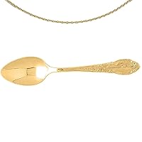14K Yellow Gold 3D Baby Spoon Pendant with 18