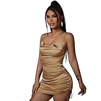 Women's Dresses Draped Drawstring Side Lace Up Backless Satin Bodycon Dress Dress for Women