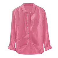 Linen Shirts,Long Sleeve Loose Plus Size Shirt Baggy 2024 Trendy Casual T-Shirt Pocket Blouse Tees Top