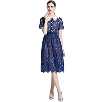 Embroidered Hollowed Out lace Collar Short Sleeve Waist Slimming Dress