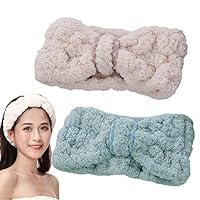 Spa Headbands，Soft coral fleece Makeup Headbands skincare headbands Adjustable Hair Band Cosmetic Headband for washing face, 2 Pack… (white)