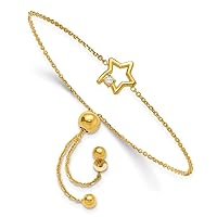 1.25mm 925 Sterling Silver Gold Plated Open Star With CZ Cubic Zirconia Simulated Diamond Adjustable Bracelet Jewelry for Women