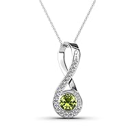 Round Peridot & Diamond 5/8 ctw Women Vertical Infinity Pendant Necklace. Included 16 Inches 14K Gold Chain