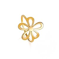 TEAMER Filigree Flower Ring Stainless Steel Elegant Bohemian Finger Ring Wedding Band Ring Exquisite Jewelry for Women